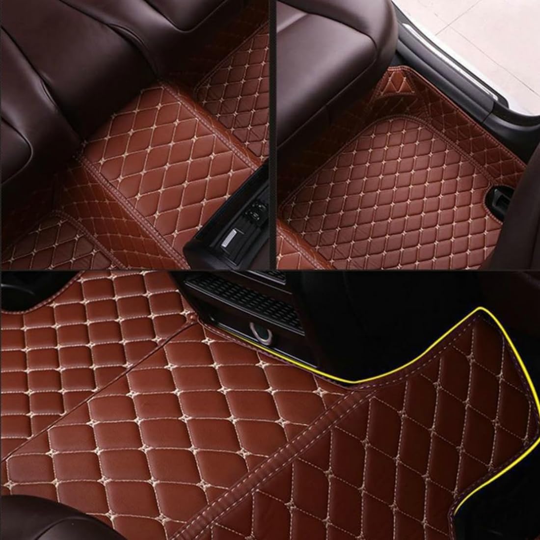 Custom Personalized Floor Mats for Cars，Luxury Full Coverage All Car Floor Mats，Anti-Slip Leather Car Mat Set ，Custom Floor Mats for 99% of Cars, Trucks & SUVs. (Sky Blue and Brown)