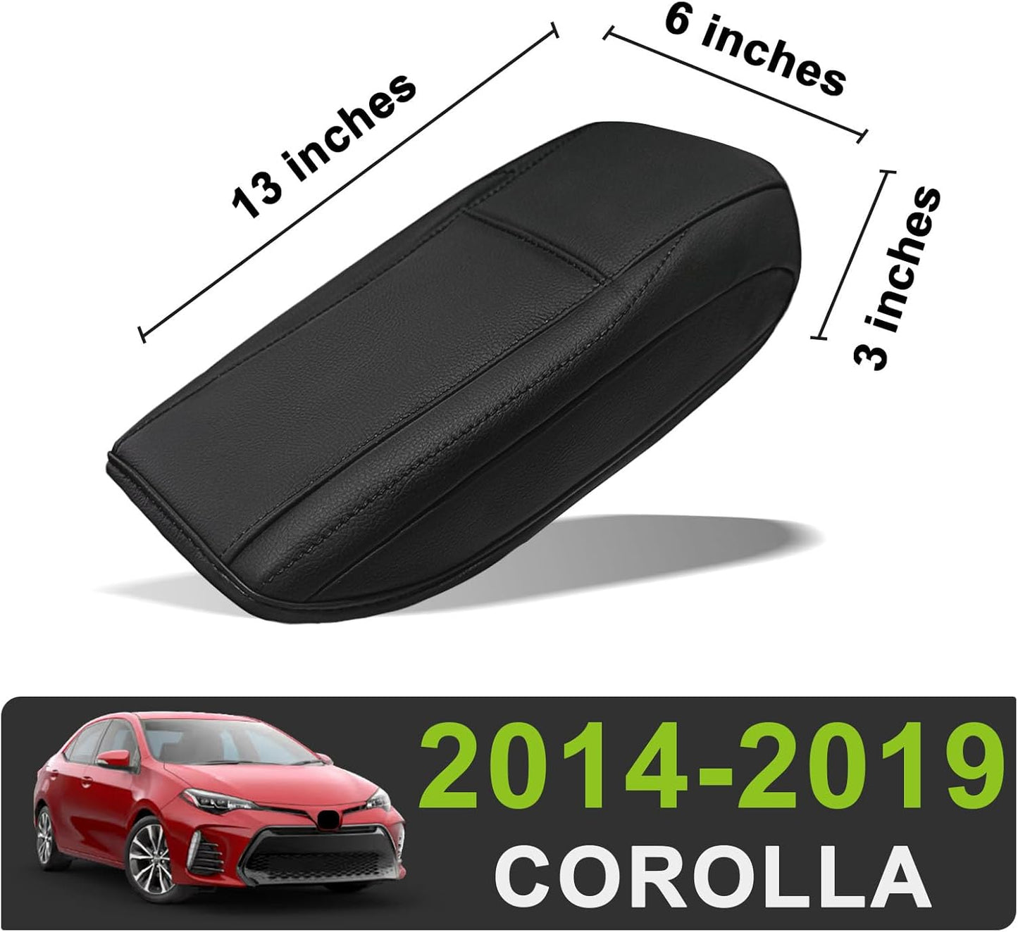 Muslogy Center Console Armrest Cover Compatible with Toyota Corolla 2014-2019 Comfort Armrest Pad Arm Rest Cushion Vegan Leather Protector Regular Thick