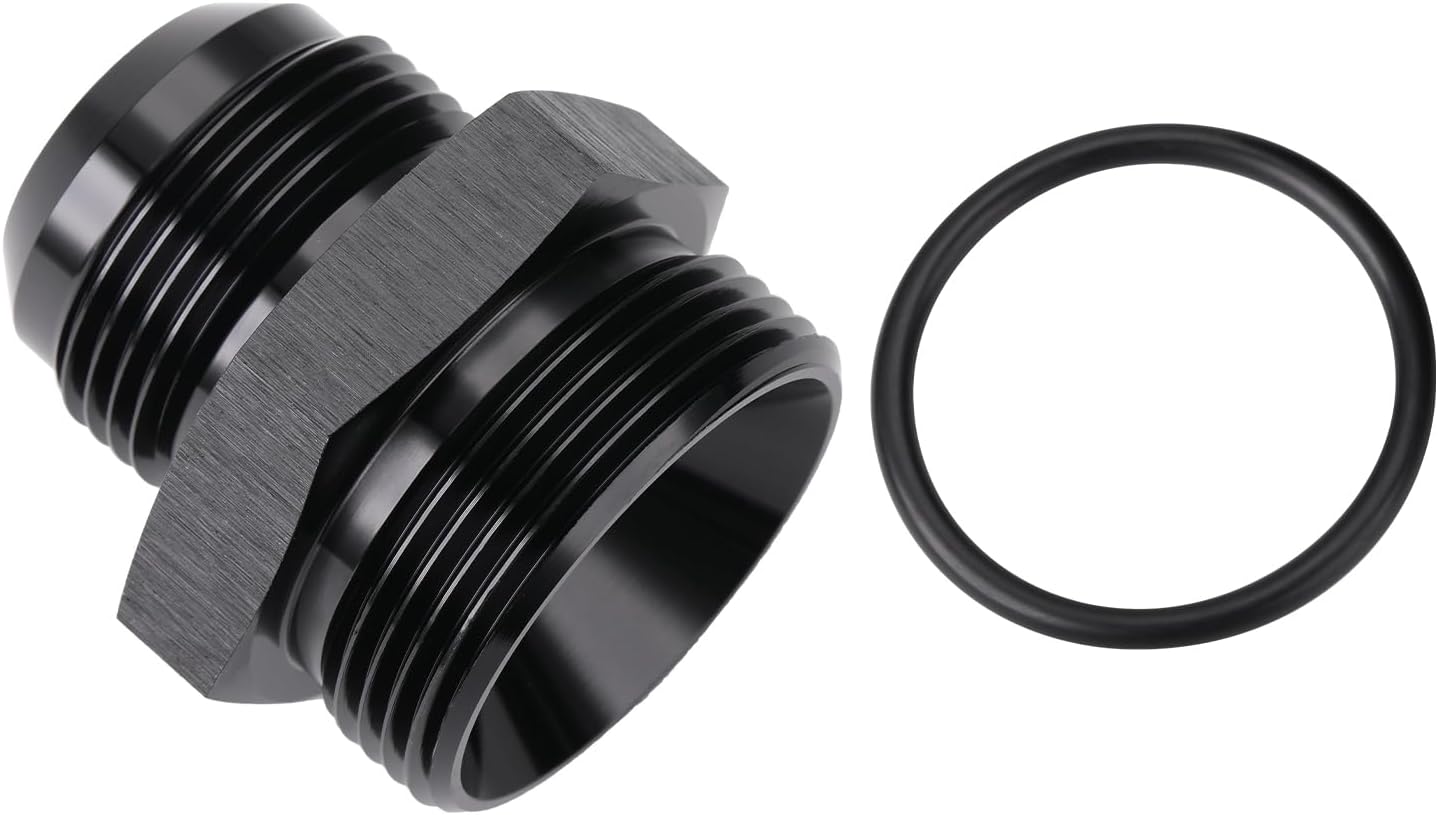 16AN Male Flare to 20AN ORB O-ring Boss Fuel Pump Rail Adapter Fitting Aluminum Black