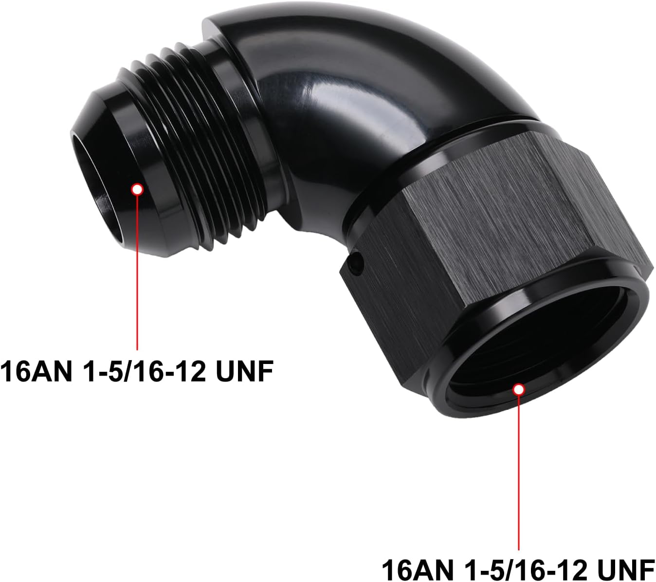 90 Degree 16AN Male to 16AN Female Swivel Full Flow Fitting Adapter Coupler Aluminum Black