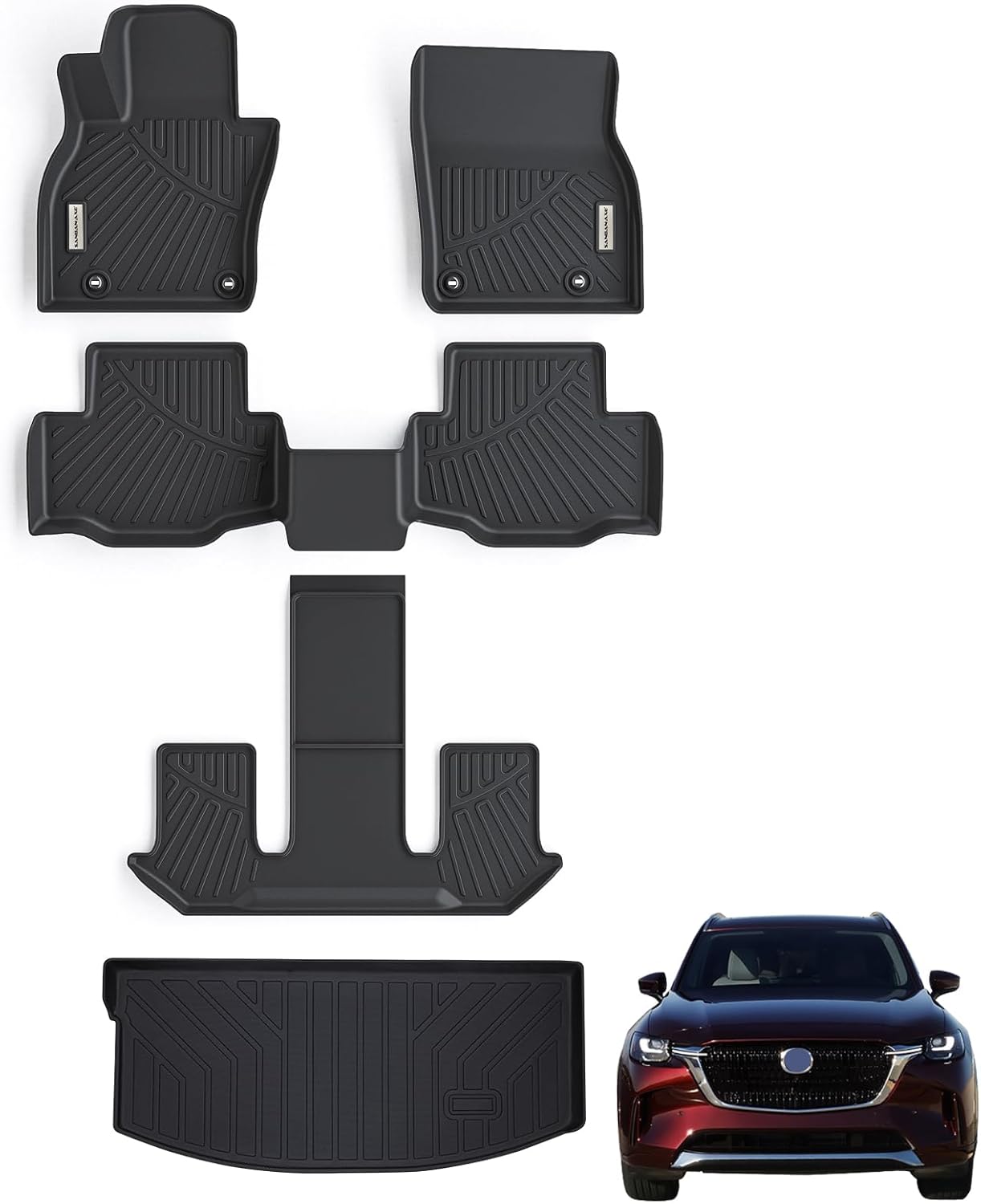 Floor Mats & Cargo Liner for 2024 2025 Mazda CX-90 CX90 PHEV 6&7 Seats（Not Suitable for 8 Seats） TPE All Weather Protection 3 Rows Car Floor Liners & Trunk mat for CX 90