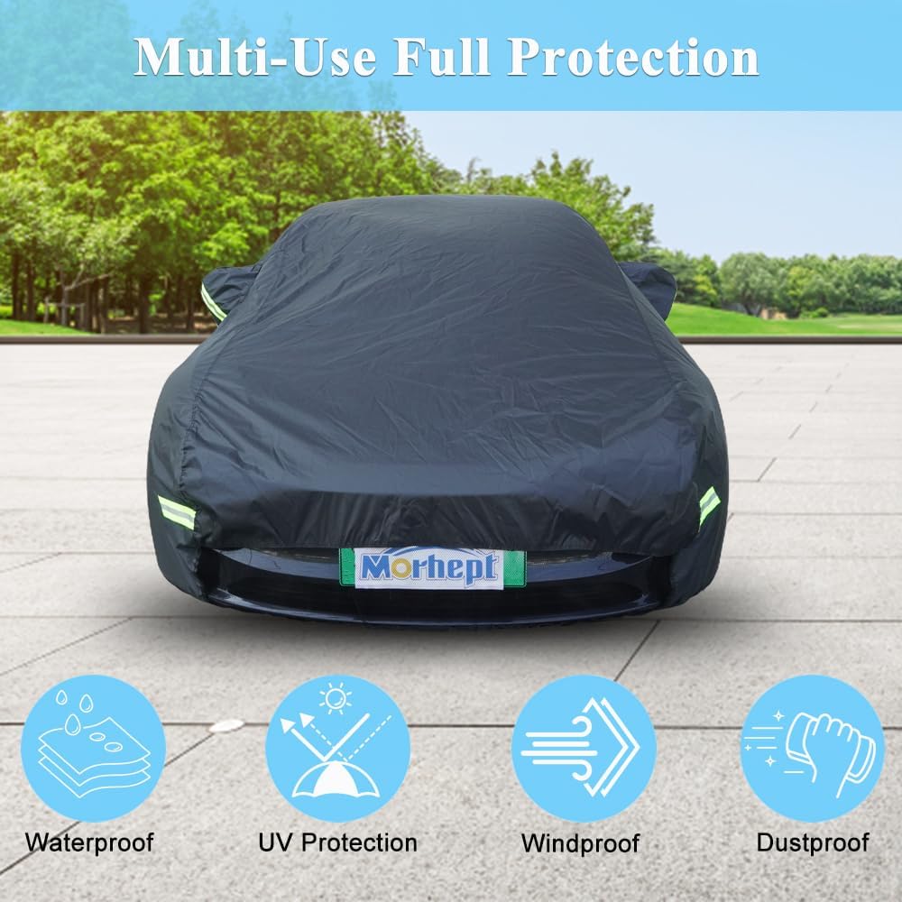 Car Cover for Tesla Model 3, Custom Fit Waterproof All Weather Full Exterior Cover Rain Snow UV Protection with Door Zipper Charging Port
