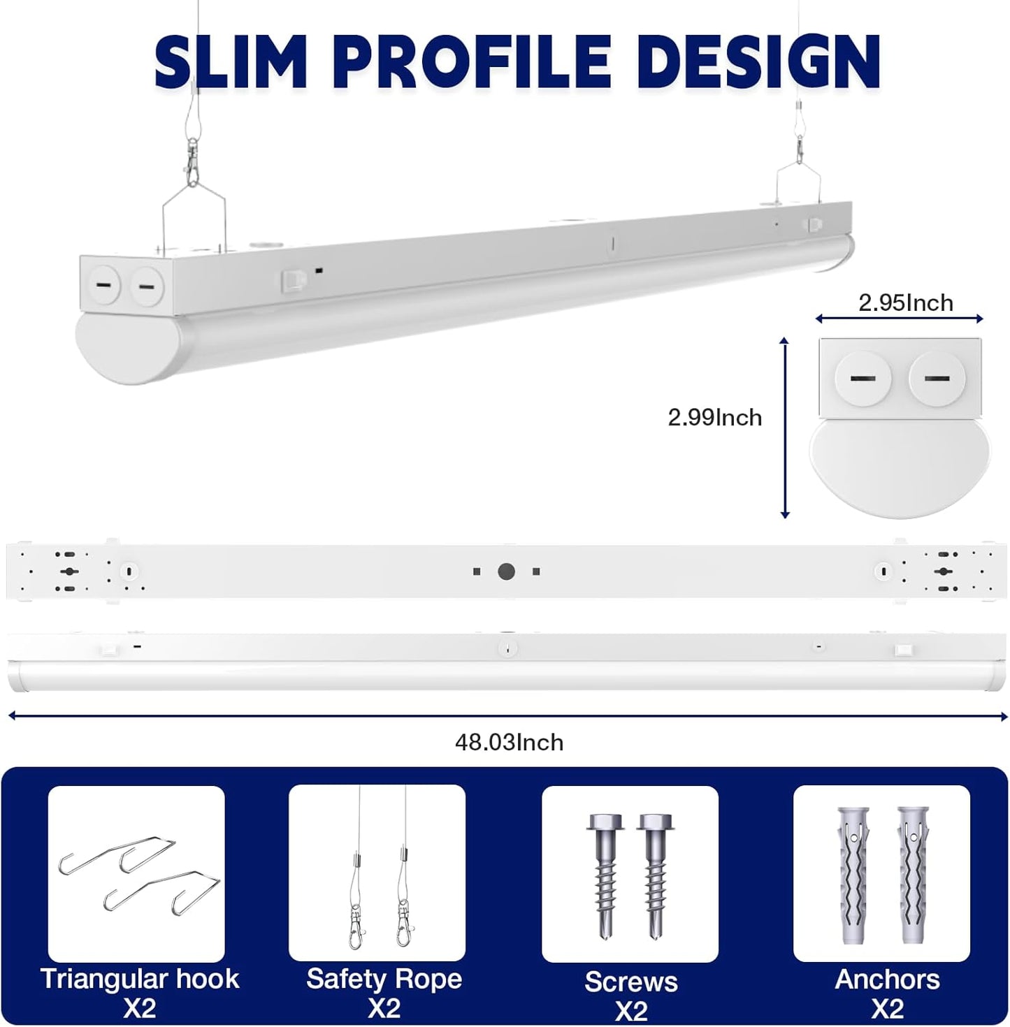 4FT LED Linear Strip Light, LED Shop Lights 30W/35W/40W Selectable,4 Color Selectable 3500K-6500K Adjustable,0-10V Dimmable Commercial Garage Office Ceiling Light Fixture, ETL DLC Listed (4 Pack)