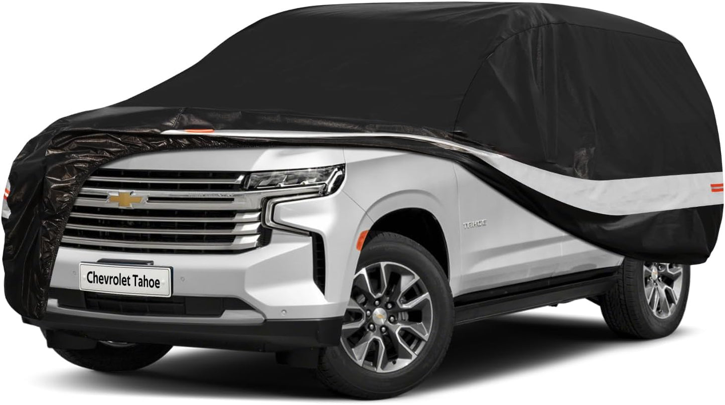 10 Layers SUV Car Cover Custom Fit for Chevy Tahoe (2007-2024) Waterproof All Weather for Automobiles, Outdoor Full Cover Sun UV Rain Protection with Cotton.Black