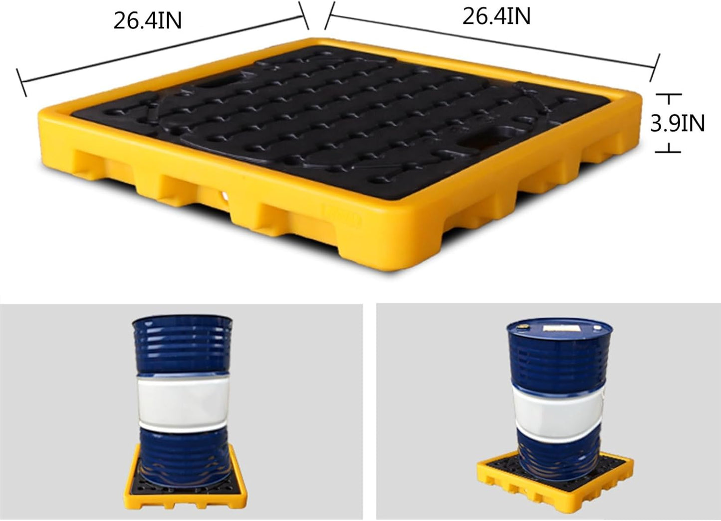 Drum Containment Spill Pallet, Industrial Nestable Oil Drums Leak-Proof Tray, Garage Storage Detachable Anti Slip Polyethylene Platform with Drain (Color : Yellow-1 Pack, Size : 26.4"x26.4"x