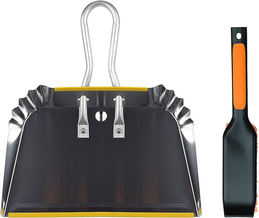 PHYEX 1-Pack 17" Heavy Duty Metal Dust Pan with Cleaning Brush Set