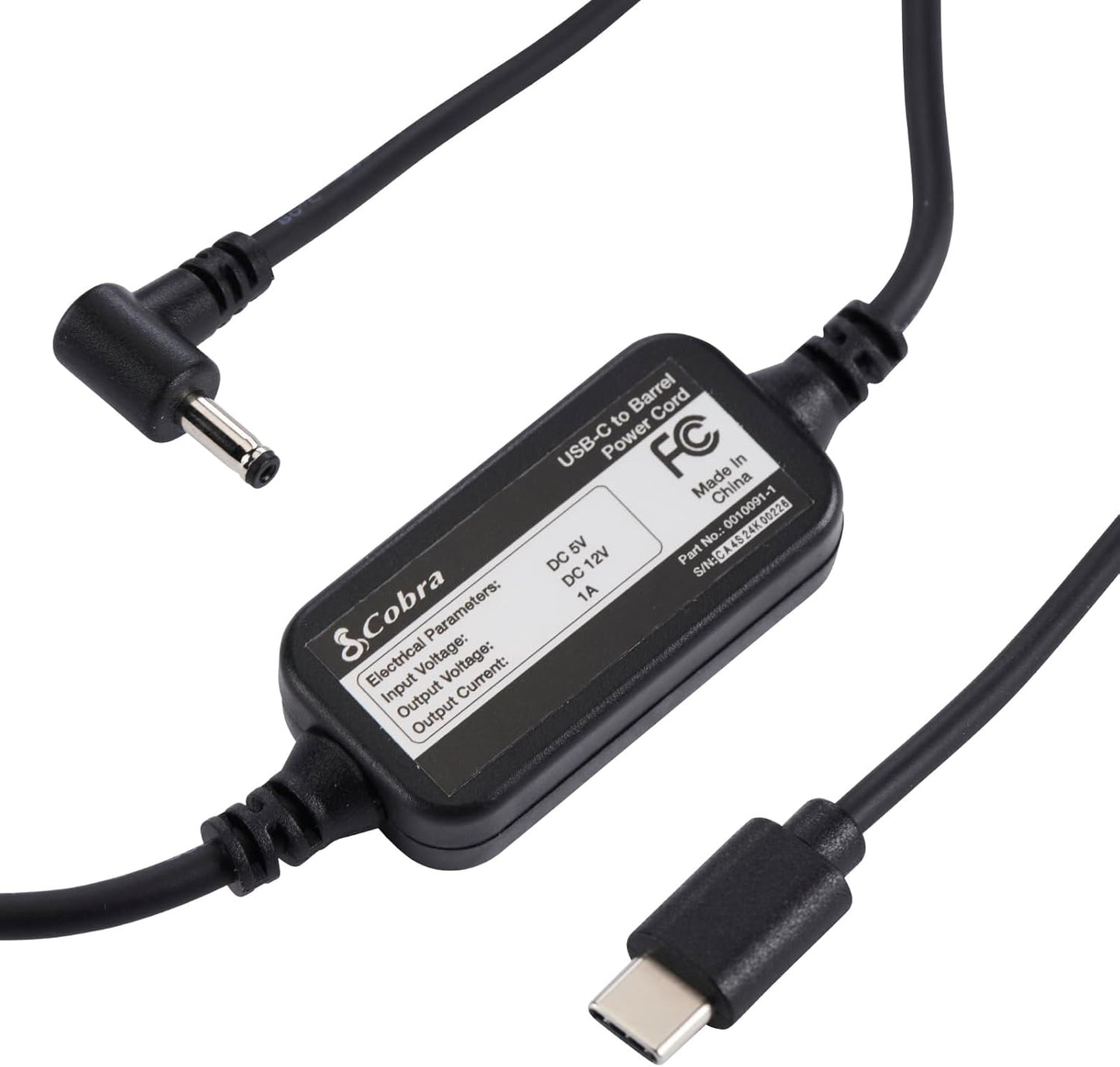 Cobra USB-C to Barrel Connector Radar Detector Power Cable Radar Detectors, Compatible RAD350 380 450 480i 700i and Suitable for Radar Detector Windshield Mount