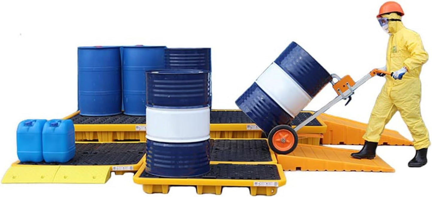 Drum Containment Spill Pallet, Industrial Nestable Oil Drums Leak-Proof Tray, Garage Storage Detachable Anti Slip Polyethylene Platform with Drain (Color : Yellow-2 Pack, Size : 26.2"x14.2"x