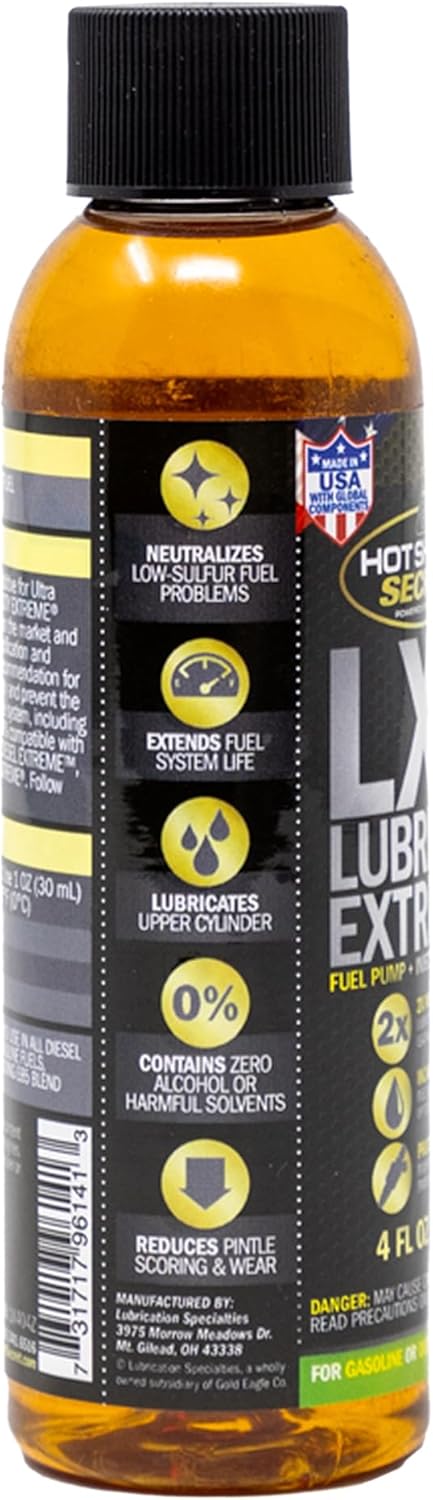 Hot Shot's Secret LX4 Lubricity Extreme – Fuel System Protection – Lubricates and Protects Fuel Pump and Injectors – Prevents Wear and Damage – For Gasoline or Diesel Engines – 4 Oz