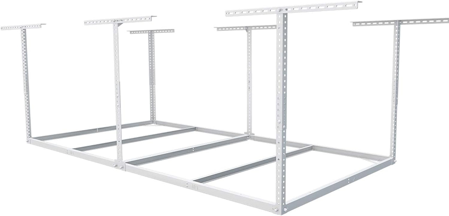 FLEXIMOUNTS 4x8 Overhead Garage Storage Rack without Decking, Garage Storage Organization System, Heavy Duty Metal Ceiling Storage Racks, 600lbs Weight Capacity, White