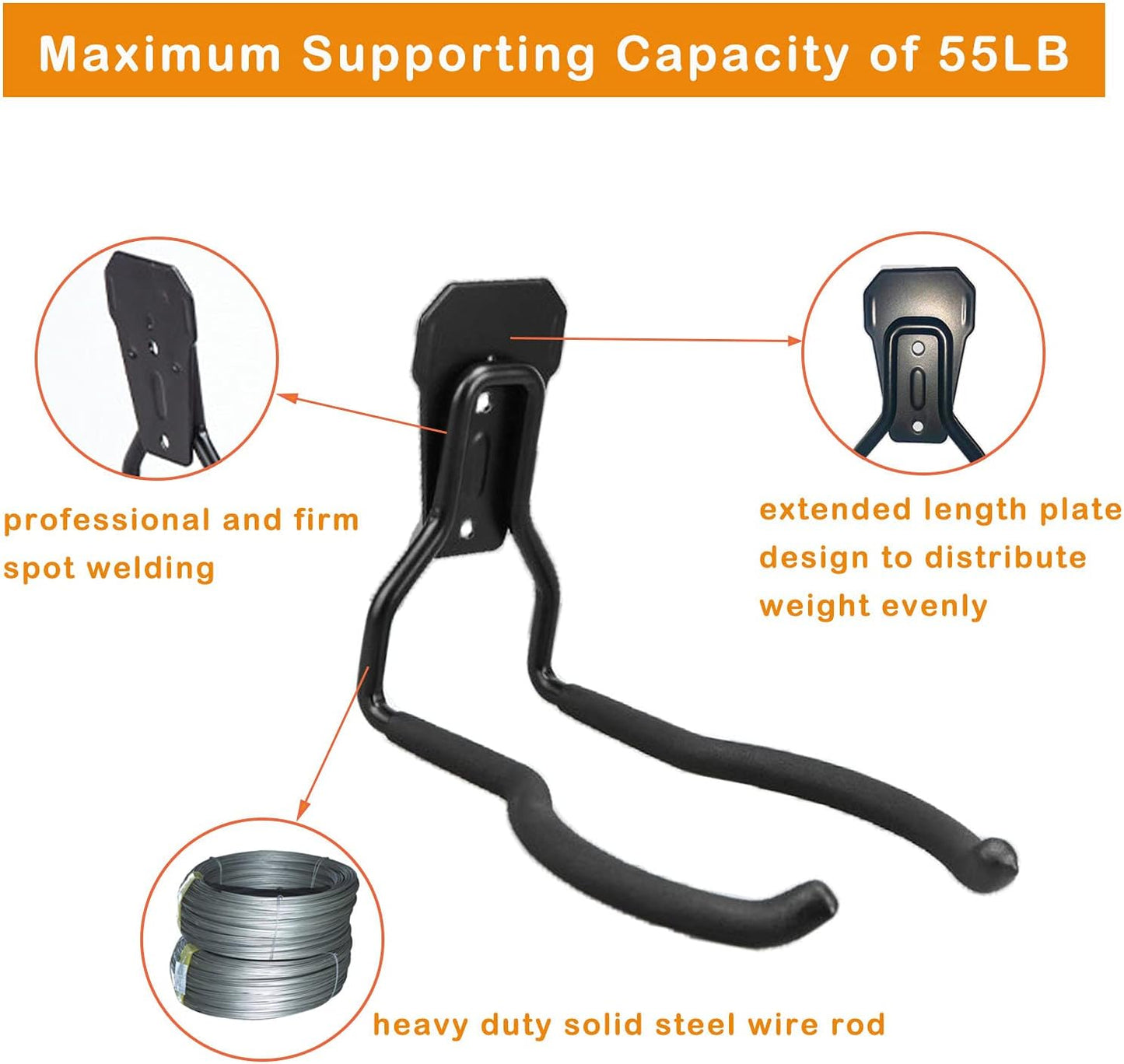 Garden Power Tool Hanger, Garage Wall Hooks, Weedeater Rack, String Trimmer Hanger, Utility Hooks for Garage Tool Organizers and Storage - Black, 2 Pcs