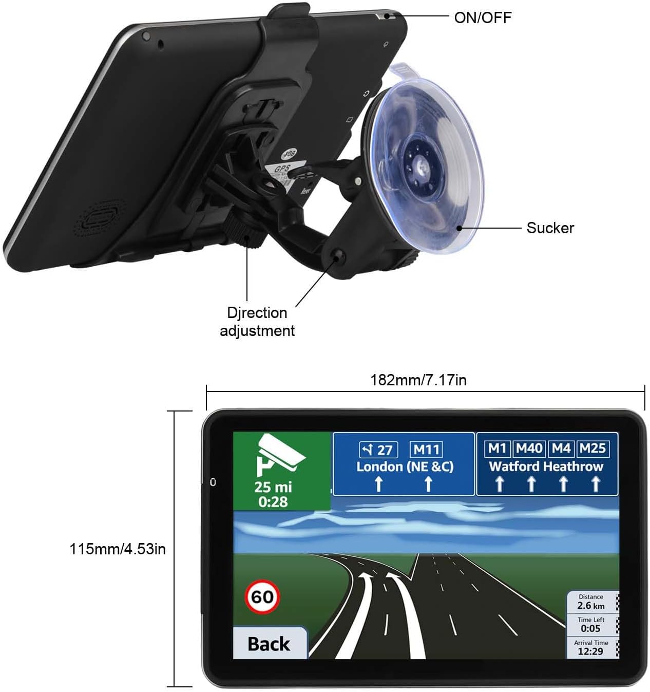 Car GPS Navigation, Latest 2025 Map 7 inch Touch Screen Car GPS, Voice Turn Direction Guidance, Support Speed and Red Light Warning, Install The Latest Map of The United States