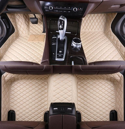 Custom All-Weather Protection Leather Car Floor Mats for Cars Sedan SUV Sports Car Waterproof Floor Mat (Beige)