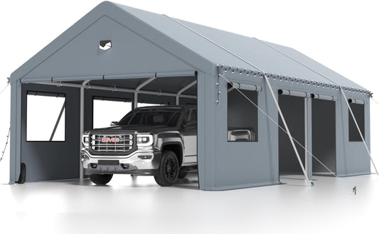 Carports 13X25 Heavy Duty,Portable Car Port Garage,Carport Canopy with Side Doors,Outdoor Car Shelter All Weather,Gray