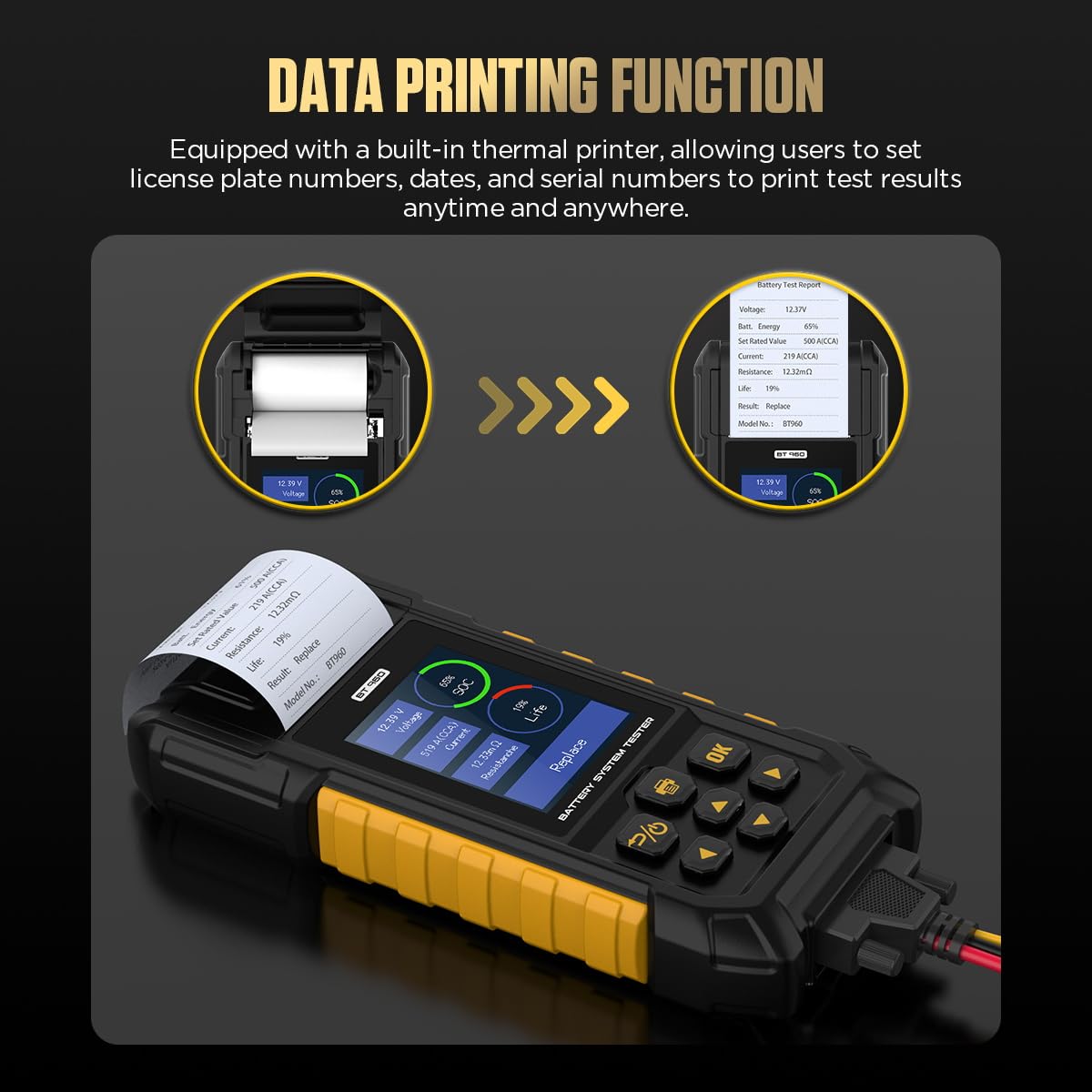 AUTOOL Car Battery Tester 12V 24V Automotive Battery Load Tester 30-2000 CCA, Battery Tester with Printer, Support Lithium Battery, Cranking & Charging & Leakage Test, Data Review Protection