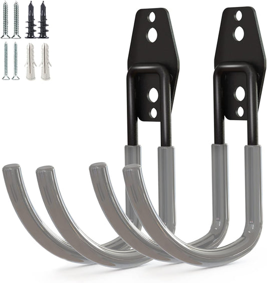 Garage Storage Utility Hooks，Garage Garden Tool Organizer，Steel Wall Mount Hooks, Large Garden U Hooks （2 Pack） (Type-2-Gray)