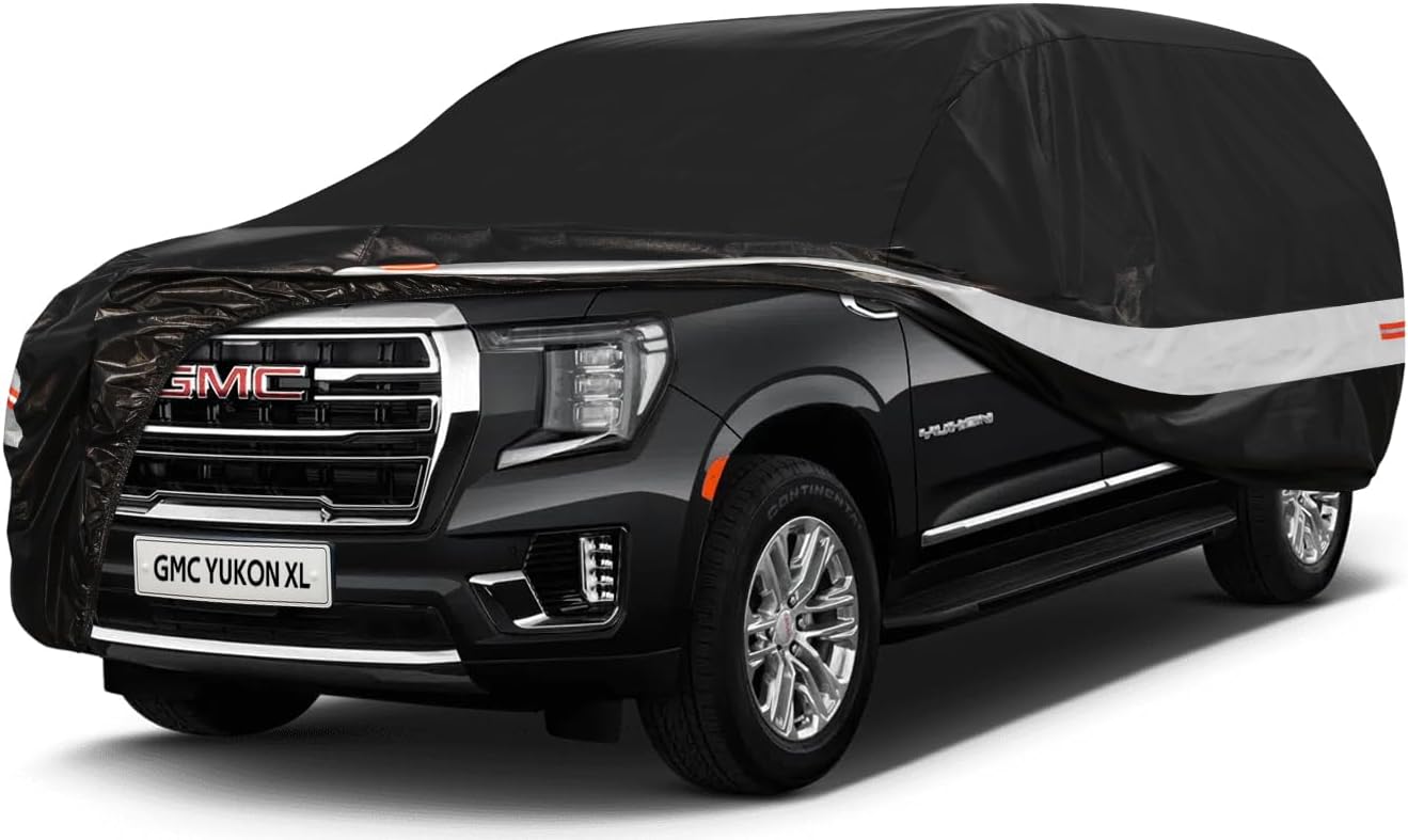 10 Layers SUV Car Cover Custom Fit for GMC Yukon XL (2000-2024) Waterproof All Weather for Automobiles, Outdoor Full Cover Sun UV Rain Protection with Cotton.Black