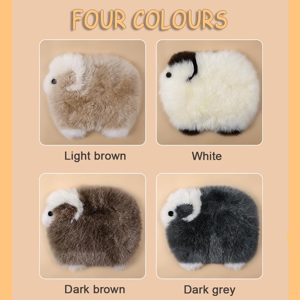Genuine Wool Car Seat Cushion Comfort Style，Adorable Sheep Shaped Cushion for Car Seats & Chairs Natural Cute Wool Seat Soft Cover Universal Fit (1PC) (Light Brown)