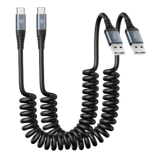 USB C Cable 6ft, 2Pack USB A to USB C 3A Fast Charging, Coiled Type C Charger Cord for Car USB-C Cable Compatible with iPhone 16/15/Plus/Pro/Pro Max/Samsung Galaxy A10e A20 A50 S20 Plus S10E Note 20