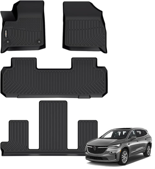 GINOWY-Floor Mats for Buick Enclave 2018-2024, TPE All Weather Mats Enclave with 2nd Row Bucket Seats, Non-Slip Waterproof Winter Enclave Floor Liners Accessories, Black