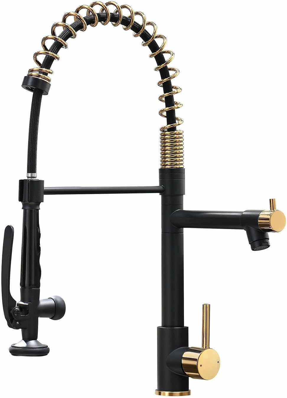 Fapully Black&Gold Kitchen Faucet with Sprayer,Commercial Pull Down Kitchen Faucet for Kitchen Sink