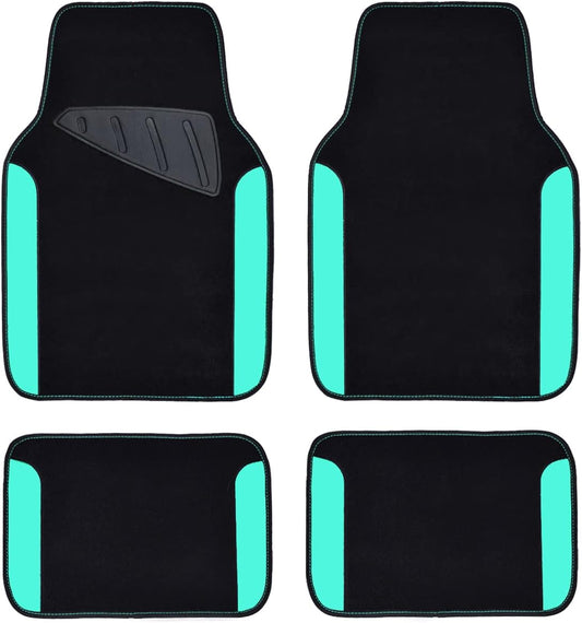 CAR PASS Waterproof Universal Fit Car Floor Mats, Teal Car Mats Fit for SUV,Vans,sedans, Trucks,Set of 4pcs Car Carpet for Women(Black with Mint)