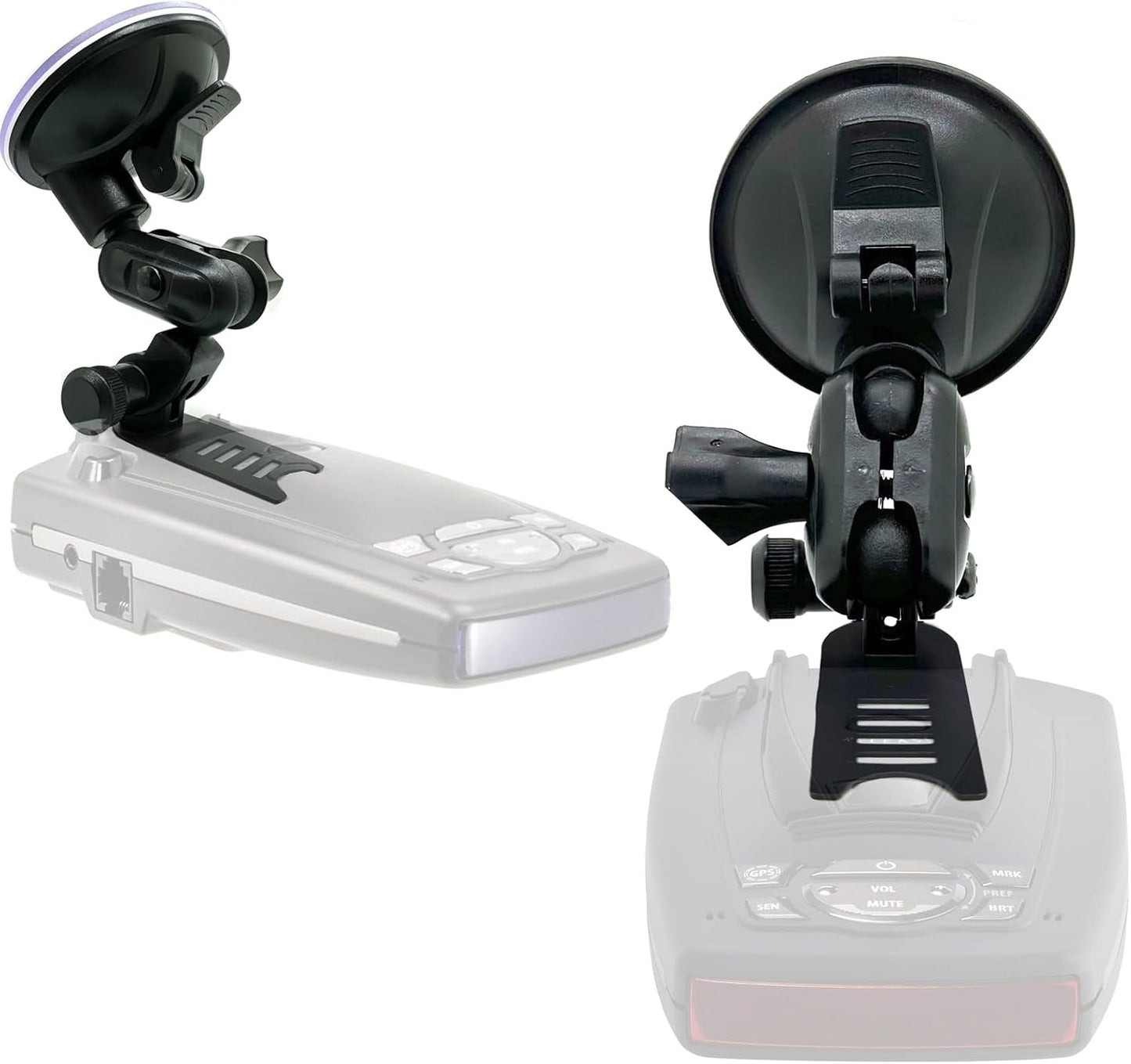Ehnanced Dual Ball Joint Adjust Suction Cup Bracket Compatible for Escort Passport 9500ix, 9500i, 8500, 8500 X50, X70, X80, Solo S2, S3, S75G, STi and Beltronics RX-65 Radar Detector, Black