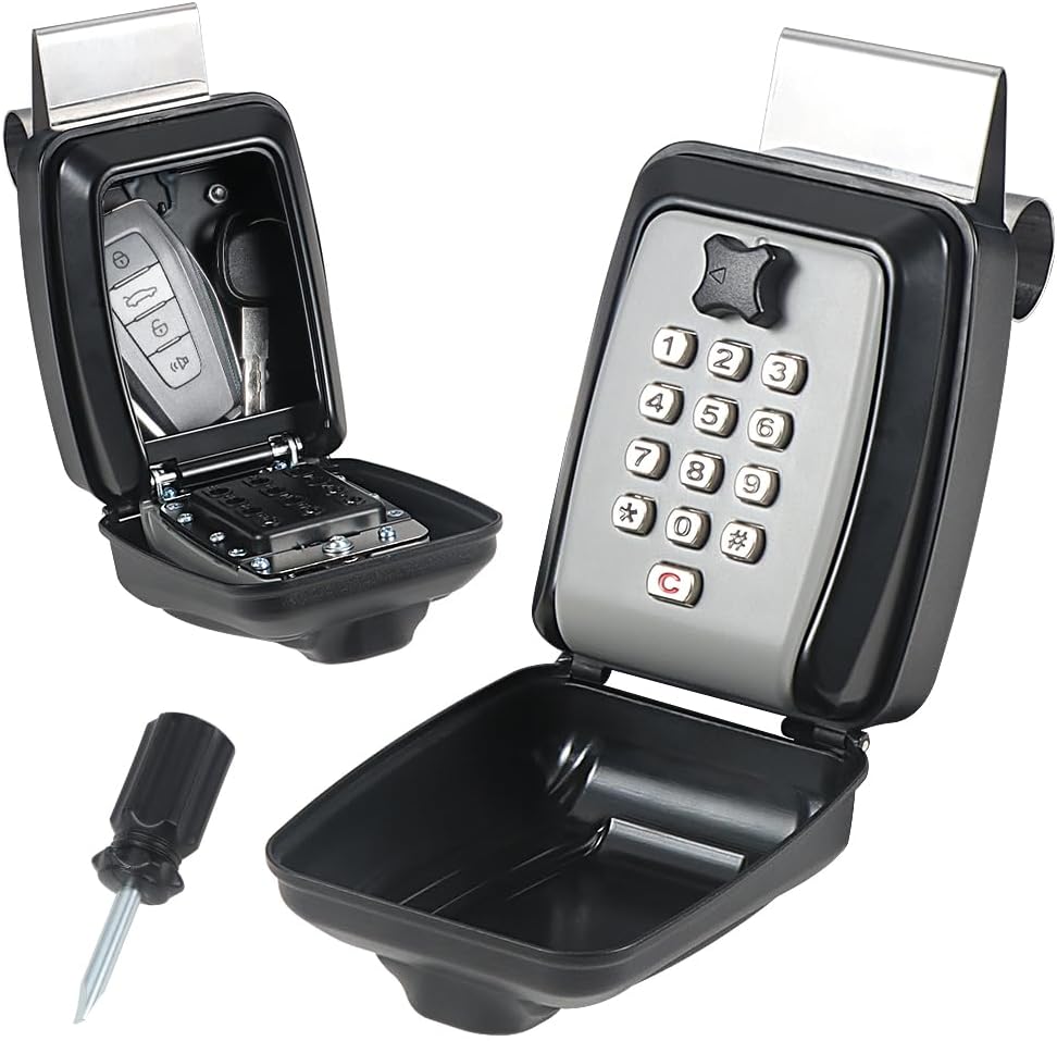 Car Window Punch Button Lock Box, Black Portable Car Key Lock Box, Sturdy Waterproof Large Capacity Lock Box for Turo, Ride Share, GetAround Anti-theft devices for vehicles