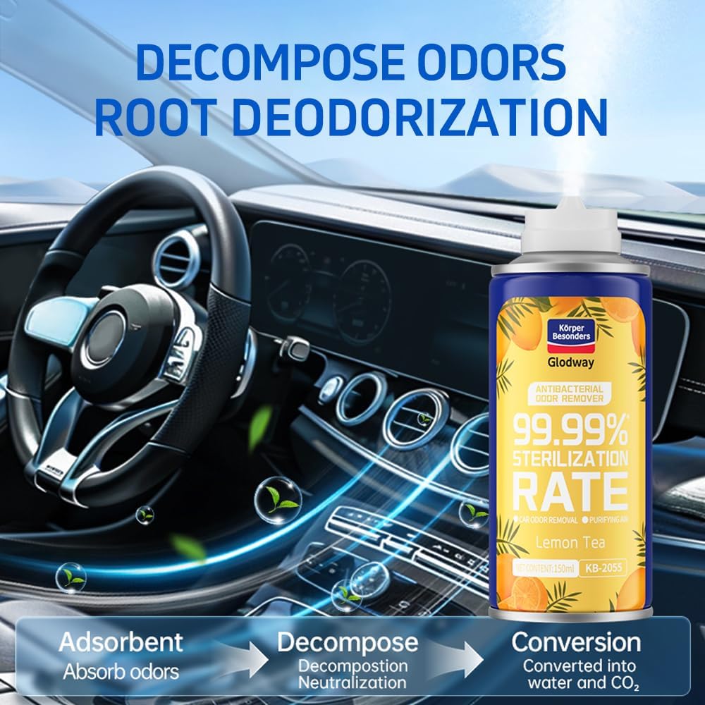 Glodway Whole Car Air Refresher Spray,Odor Eliminator Eliminates Strong Vehicle Odors,Lemon Scent-6 Ounce Spray Bottle (Plack of 2)