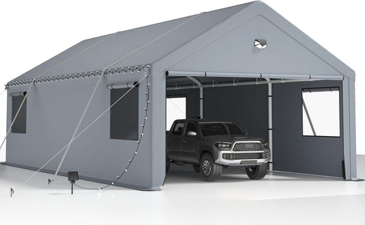 Carports 13X25 Heavy Duty,Car Ports with 180G Removable Side Wall,Portable Car Port Garage,Carport Canopy, Car Shelter All Weather,Grey