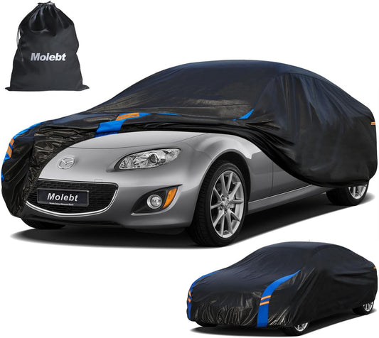 Car Cover Waterproof All Weather for Automobiles, Full Exterior Covers for Sedan & Coupe (up to 165 inch) Universal Fit for BMW Z3, Mazda MX5, Honda S2000, etc. Rain Winter Sun Snow Protection