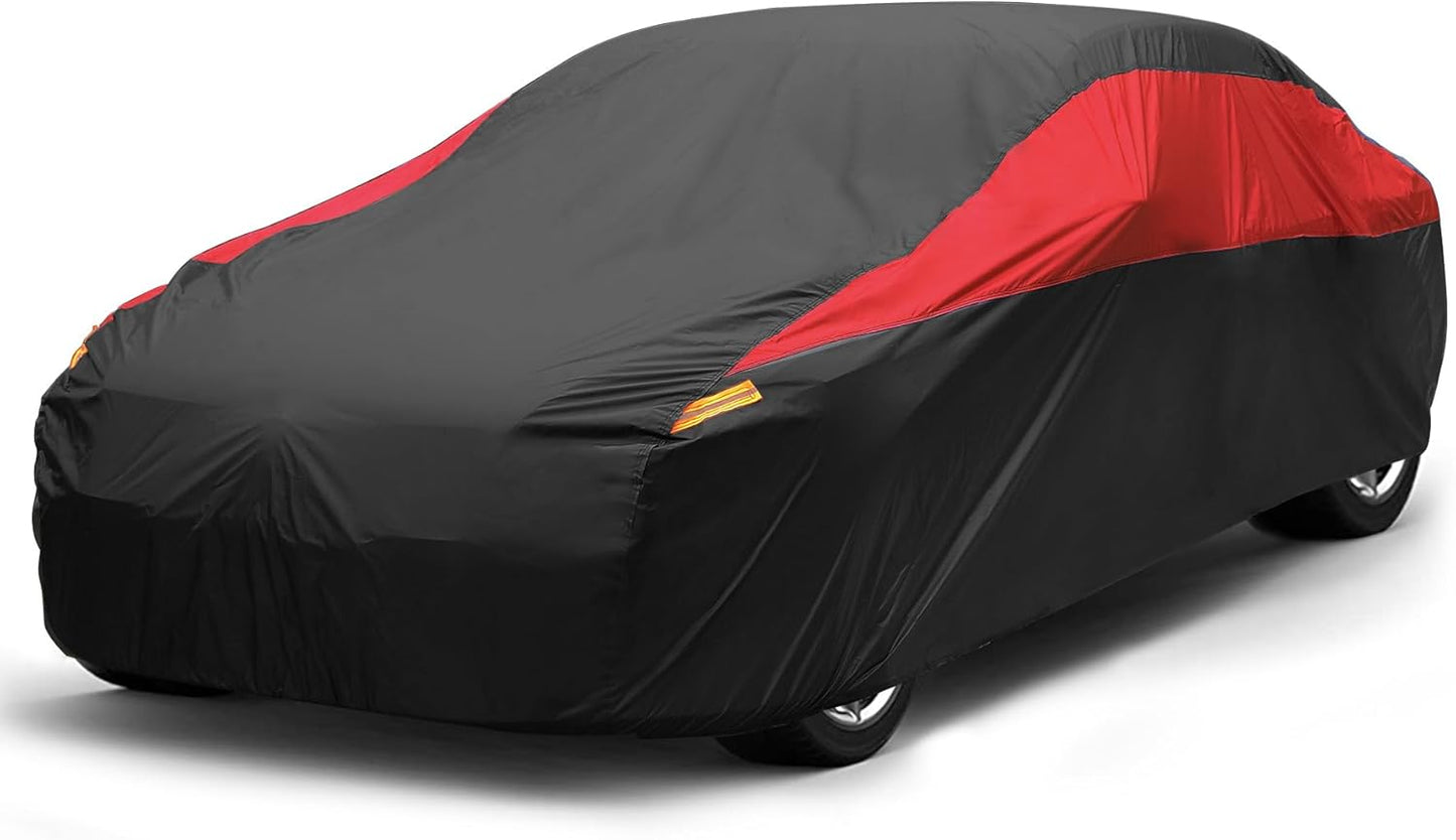Car Cover Waterproof All Weather,Outdoor Car Cover for Automobiles,Full Exterior Cover Windproof Outdoor car Cover UV/Snow/Hail/Dust Protection Fit Sedan-Length 190" to 209"