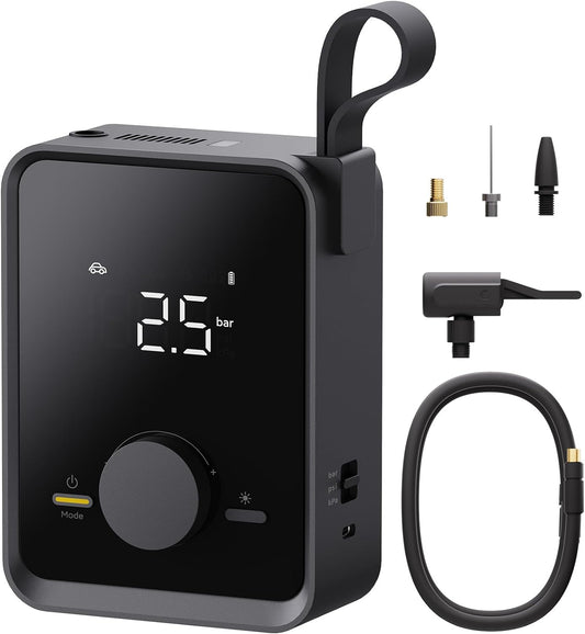 HOTO Tire Inflator Portable, Electric Air Pump Pro for Car Tires with Digital Pressure Gauge 120PSI, Cordless Tire Pump with 12V Motor, 7500mAH Battery, Air Compressor for Car, Motorcycle, Bike, Ball