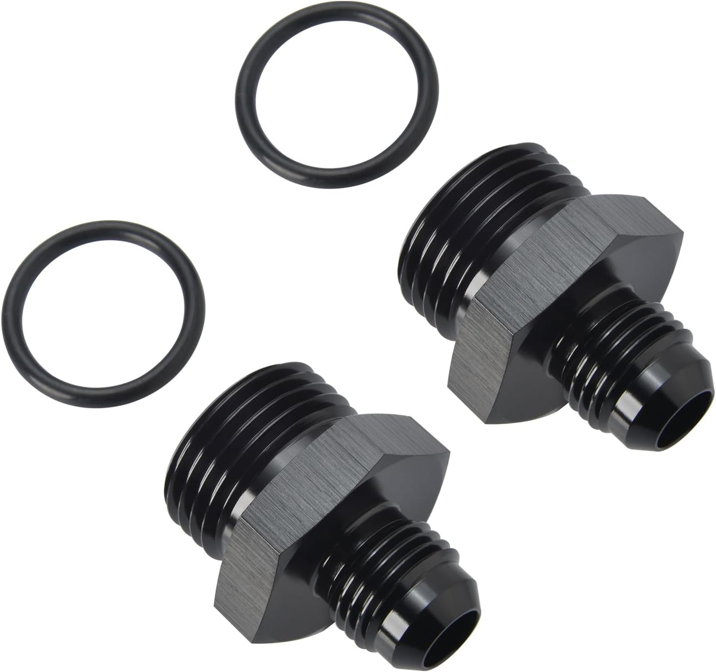 8AN Male Flare to 12AN 12 ORB O-ring Boss Fuel Rail Adapter Fitting Aluminum Black, Pack of 2