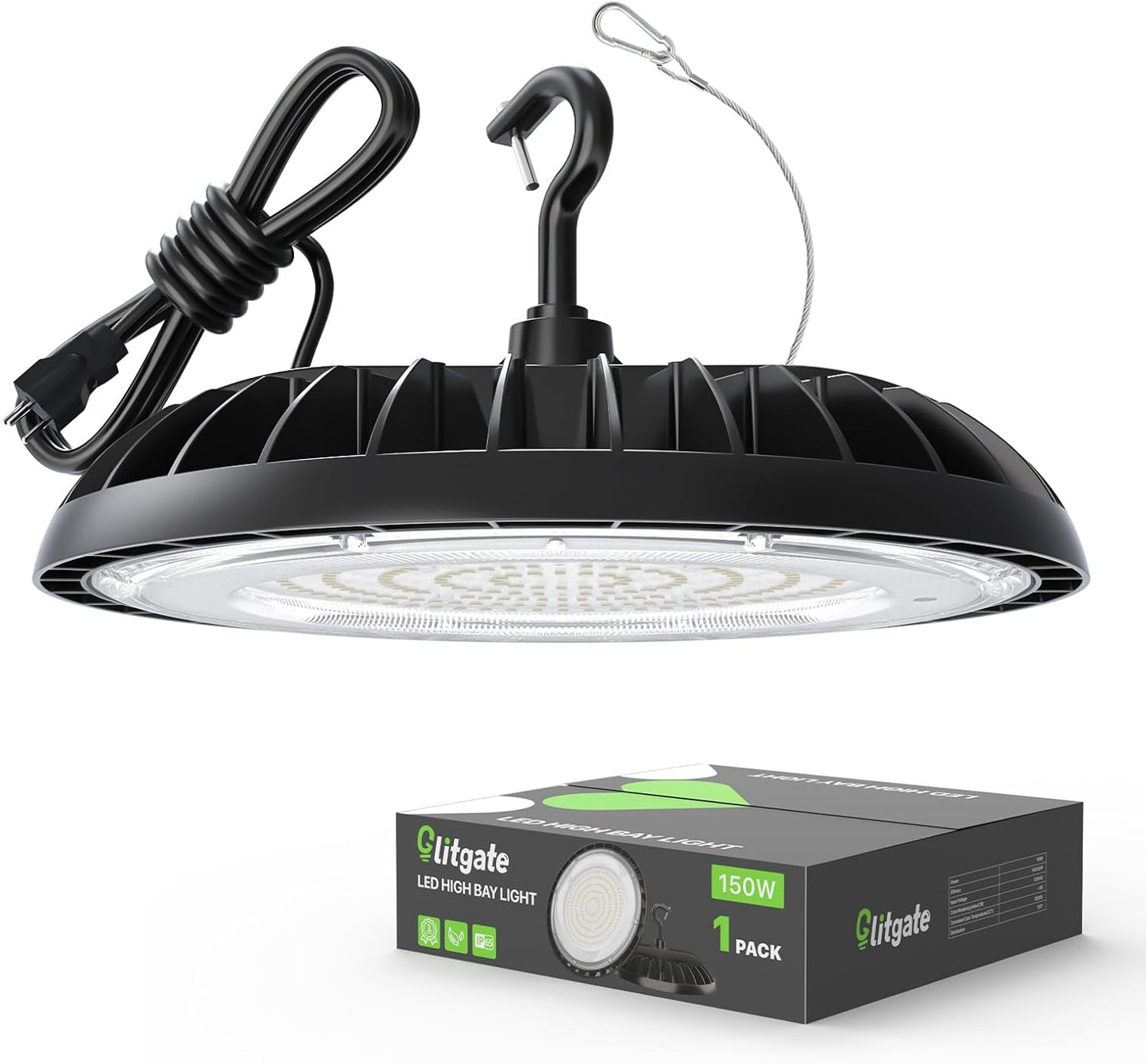 LED High Bay Light 150W, 21000lm 5000K UFO Led High Bay Light(600W MH/HPS Equiv.), Commercial Bay Lighting with 5ft Cable US Plug for Garage Shop Barn Warehouse