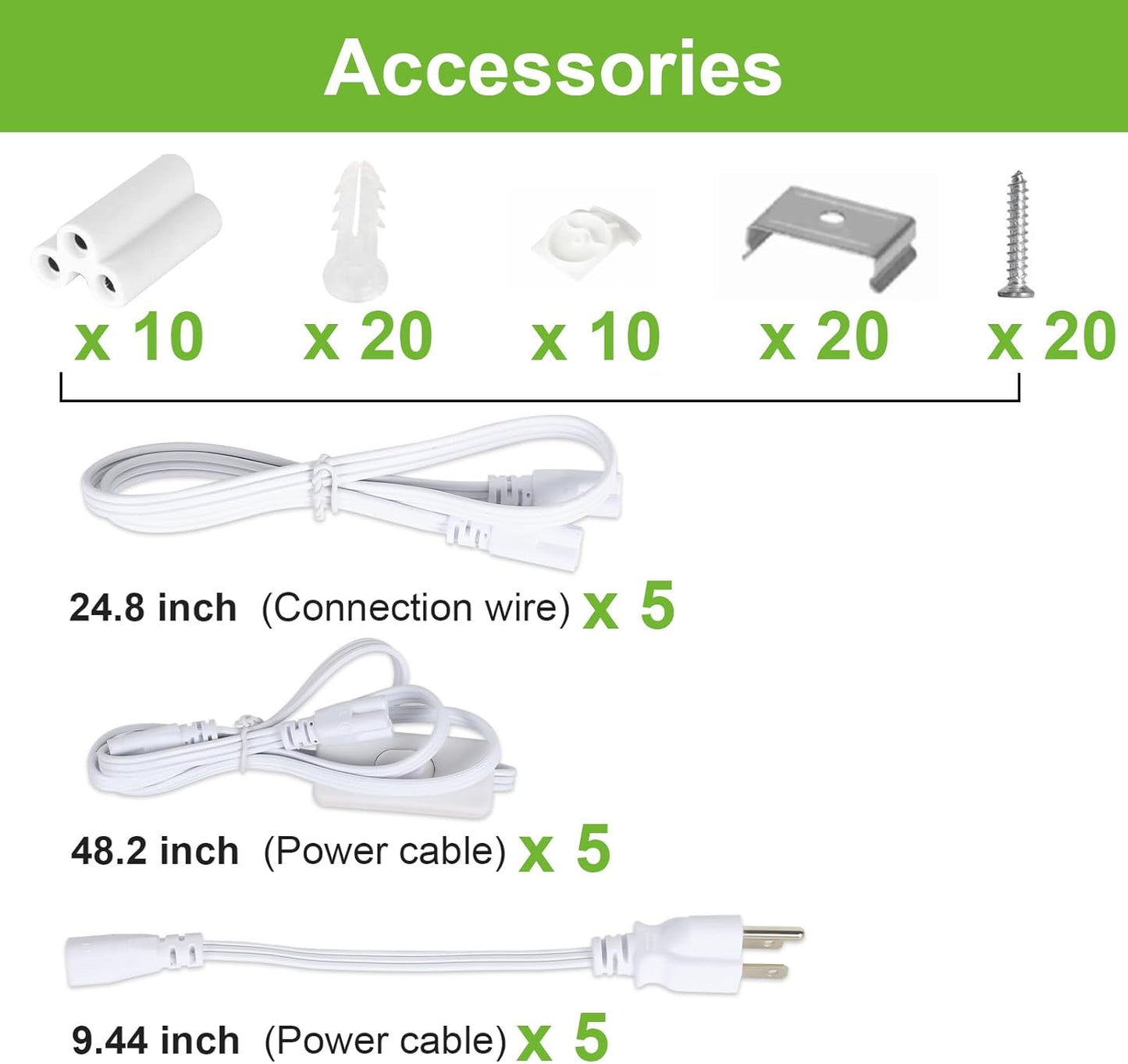 hykolity 4FT LED Shop Light, V Shape Integrated T8 LED Tube Light, 5200LM, 40W, 6500K Super Bright White,high Output Linkable Shop Lights W/Built-in ON/Off Switch for Warehouse, ETL, 10 Pack