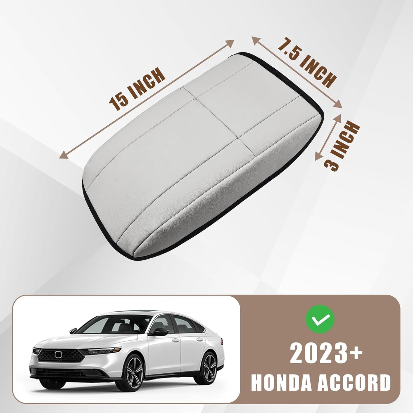 Muslogy for Accord 2023-2025 Center Console Cover Armrest Pad Vegan Leather Extra Soft Armrest Lid Protector Compatible with Honda Accord LX EX Sport Hybrid EX-L Sport-L Touring (V1 White)