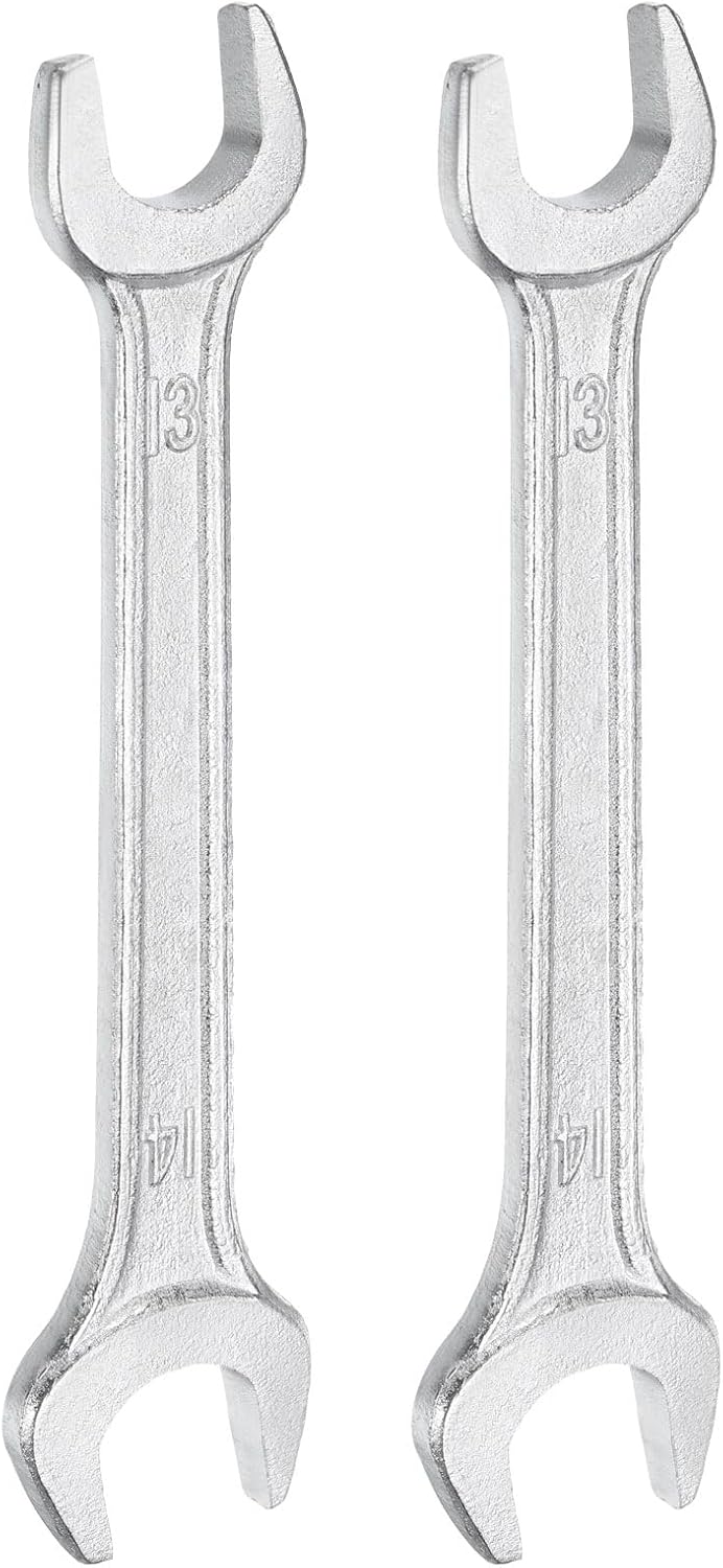 HARFINGTON 2pcs Double Open End Wrench 13mm x 14mm Metric 15 Degree Offset Angle Small Flat Head Wrench Galvanizing Open Ended Spanner for Automotive Repair Furniture Assembly