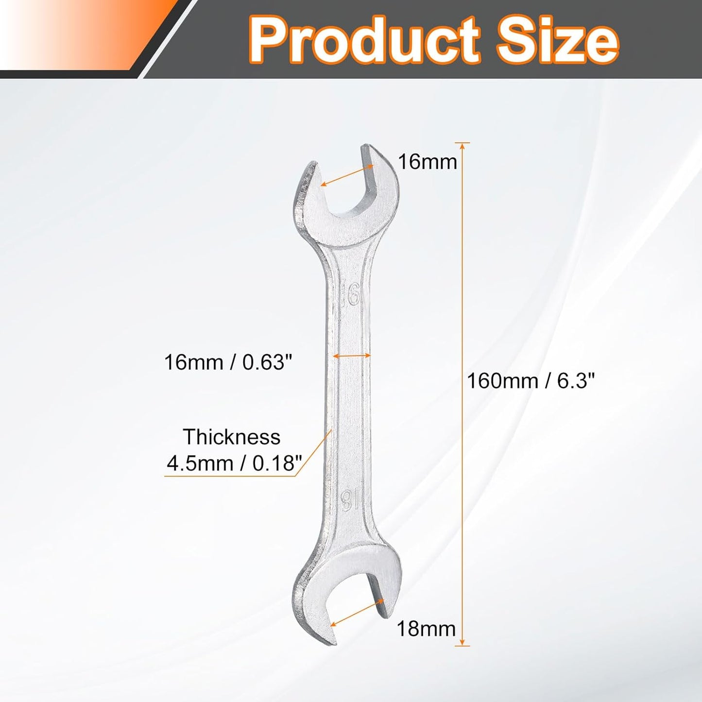 HARFINGTON Double Open End Wrench 16mm x 18mm Metric 15 Degree Offset Angle Small Flat Head Wrench Galvanizing Open Ended Spanner for Automotive Repair Furniture Assembly