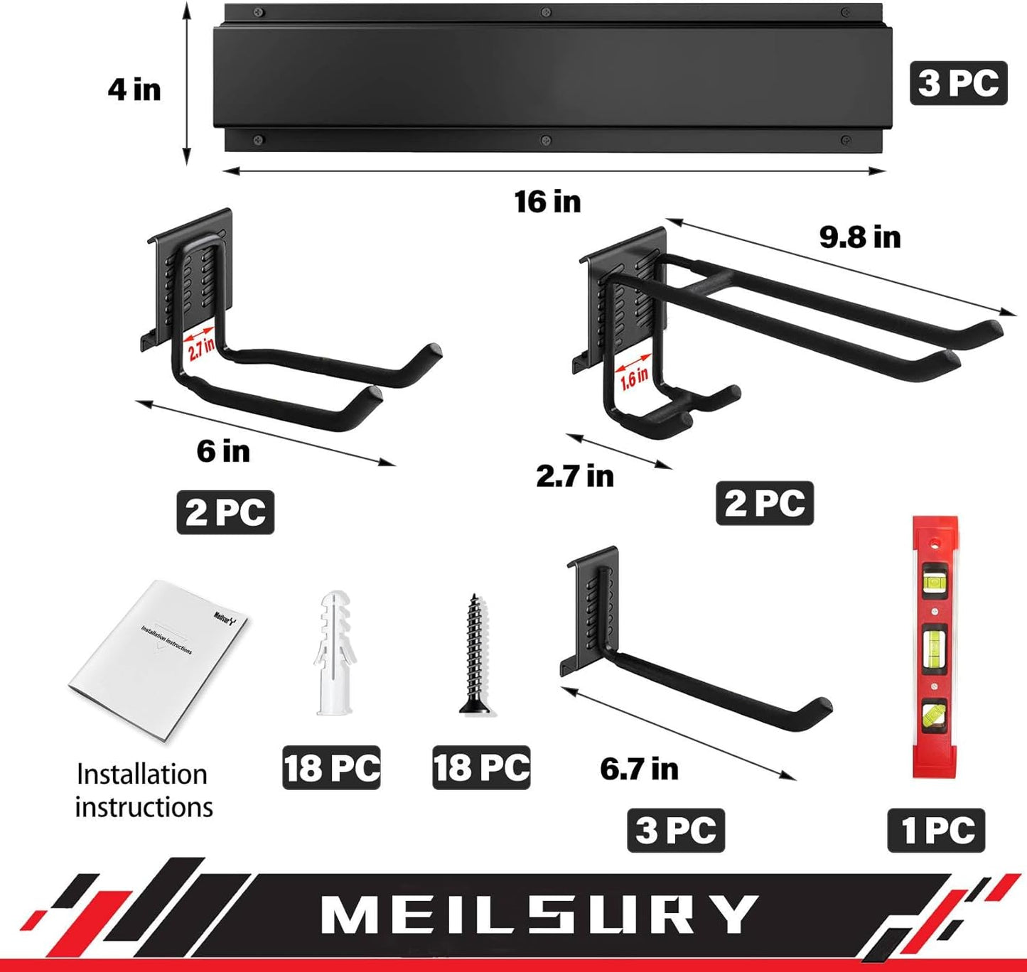 Garage Storage, 48-INCH Garage Tool Organization Wall Mount, Upgraded to Support Max 440lbs Garage Garden Tool Organizer, Professional Wall Mount Tool Storage Racks with 3 Rails and 7 Hooks