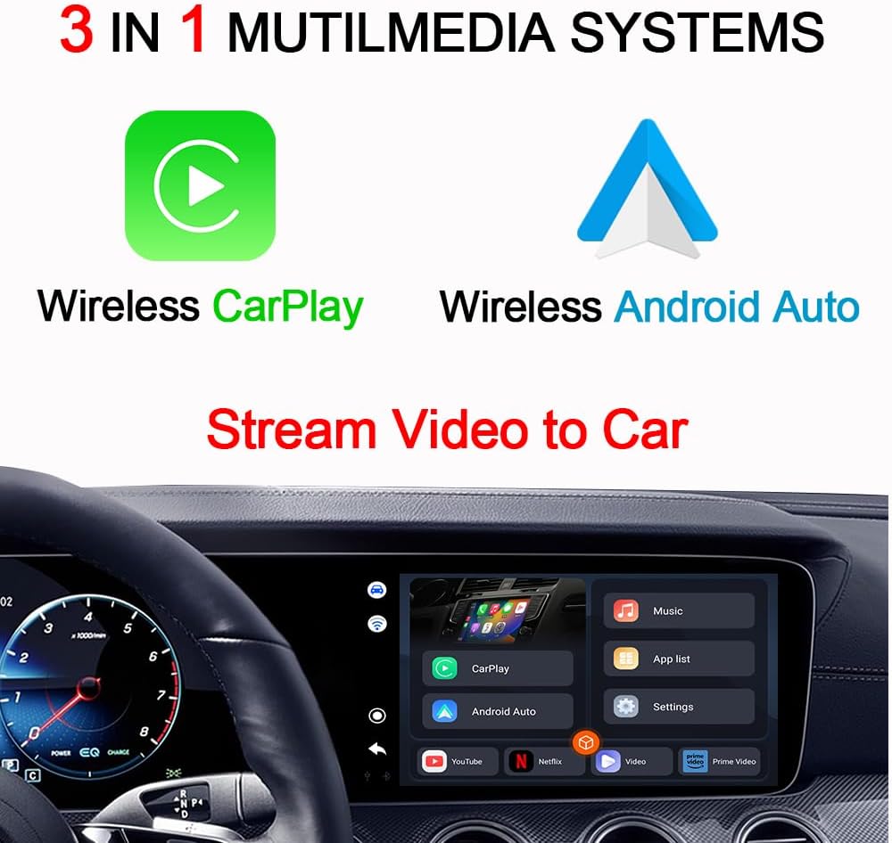 CarPlay Box Streaming Device for Car, Wireless CarPlay Adapter & Android Auto Wireless Adapter with Netflix YouTube Disney+ Prime Video, for Factory Wired CarPlay Cars