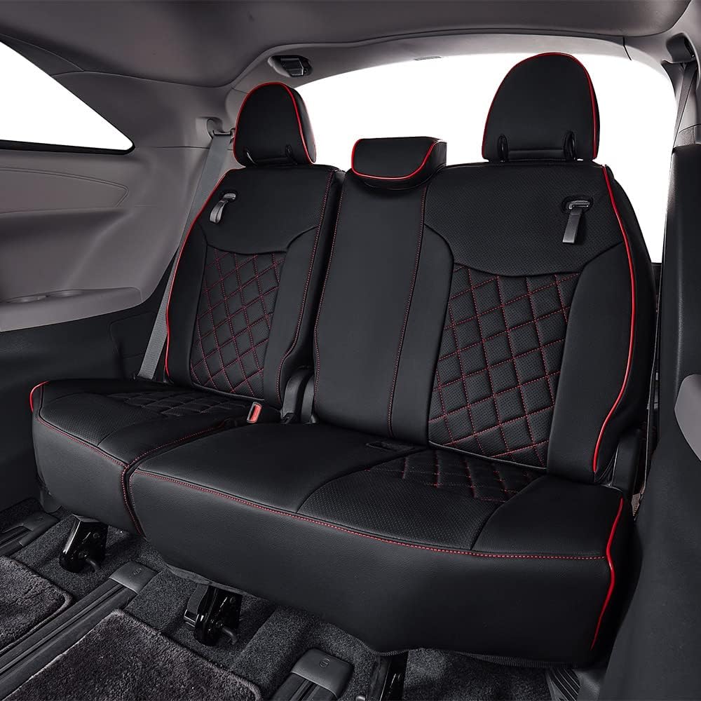 EKR Sienna Seat Covers for 2011-2020 Toyota Sienna L,LE,XLE,Limited,7 Seats,2nd Row Captain Seats W/NO Legrest,Waterproof Car Seat Cover Full Set,Car Seat Protectors-Leather(Black with Red Piping)