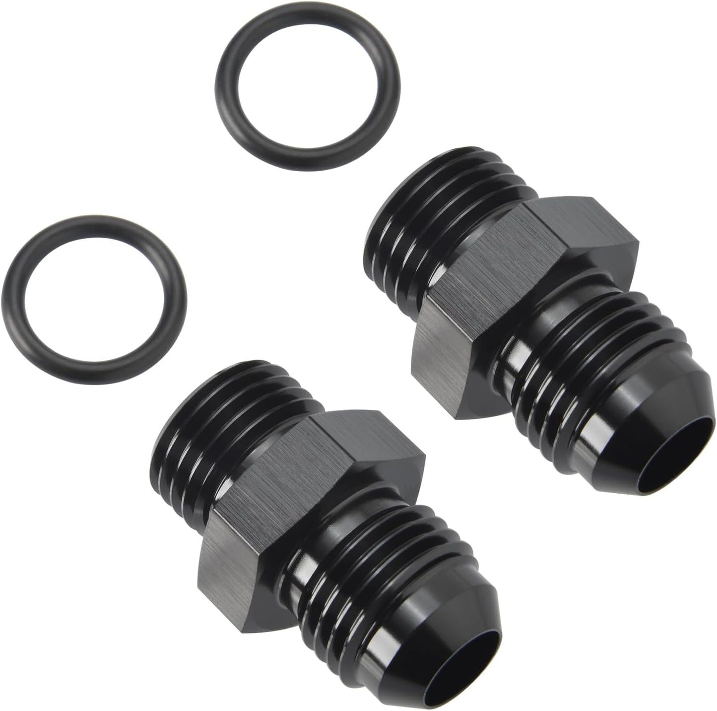 6AN Male Flare to 6AN ORB O-ring Boss Fuel Pump Rail Adapter Fitting Aluminum Black, Pack of 2