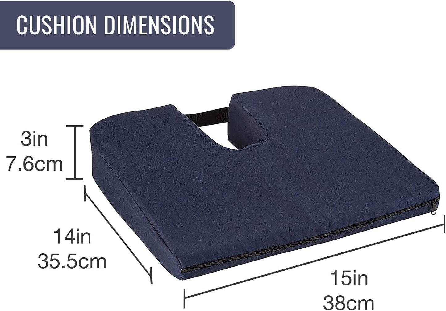 DMI Gradual Slope Seat Cushion for Coccyx, Sciatica and Tailbone Pain Used with Dining Room Chairs, Desk Chairs, Car Seats or Wheelchair Cushions, Machine Washable-Cover, 15 Inch, Navy (Pack of 2)