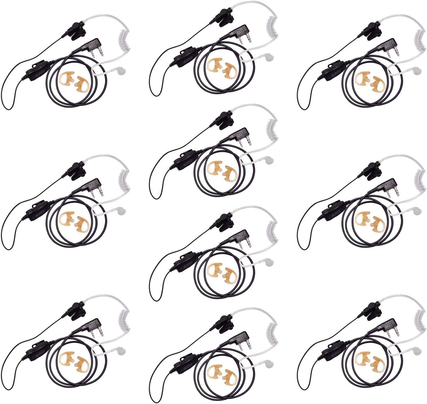 BTECH QHM07 Platinum Series Noise-Cancelling Earpiece with In-line PTT & Microphone for K1 Radios like BaoFeng, Kenwood Radios (Includes Earmolds and Earbud, 10 Pack)