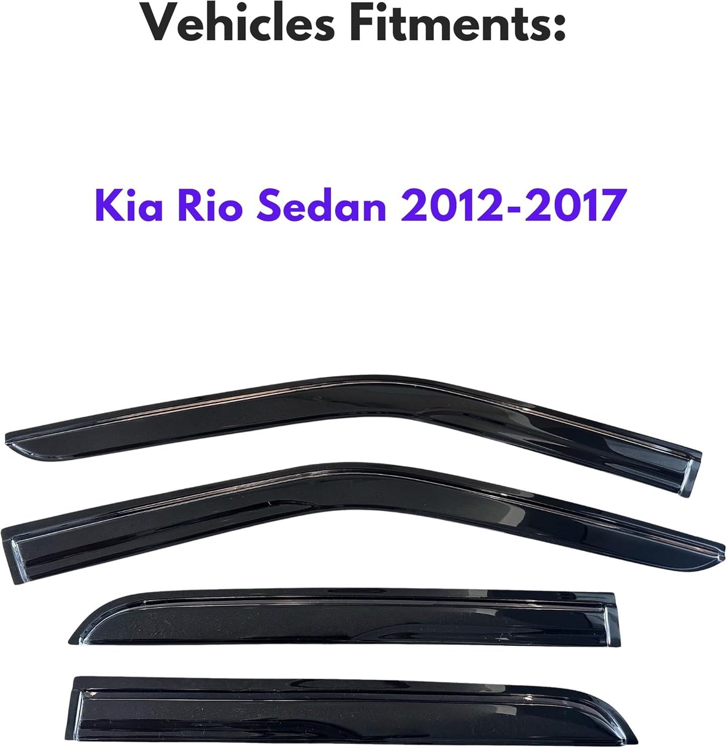 KPY Window Visor Compatible with Kia Rio Sedan 2012-2017, 4PC Rain Guard Side Window Vent Deflectors Tape-On Mugen Style, 2012 2013 2014 2015 2016 2017