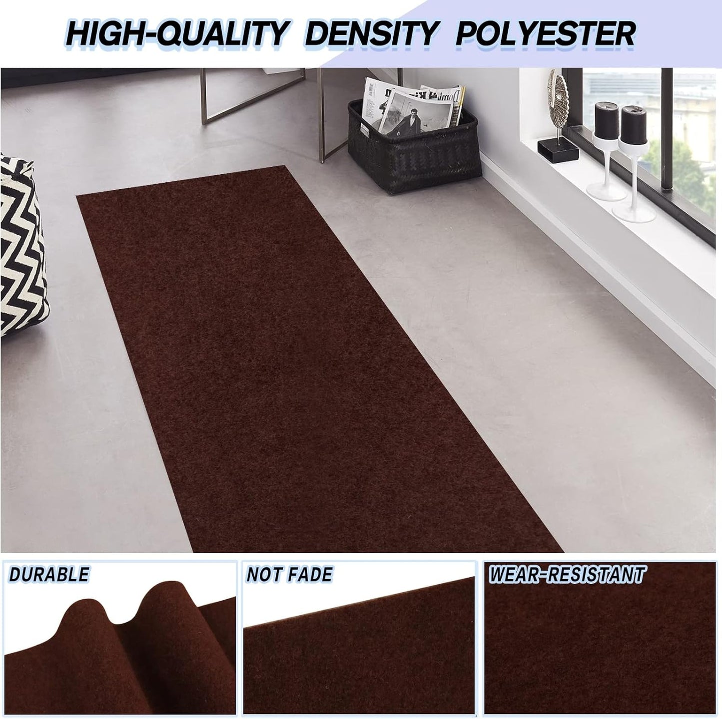 Custom Size Backed Non-Slip Area Rugs Runner, Easy Clean, Waterproof Runner Rugs for Hallway Entryway, Kitchen, Laundry, 3FT x 52FT, Brown