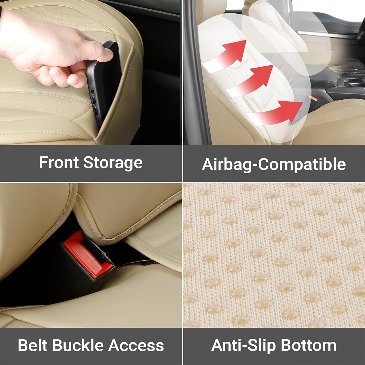 Coverland Custom Car Seat Covers Compatible with Colorado, Canyon Crew Cab - Premium Leather Non-Slip Waterproof Seat Cover Custom Interior Protector Full Set-Beige [See Size Chart-Size X113]