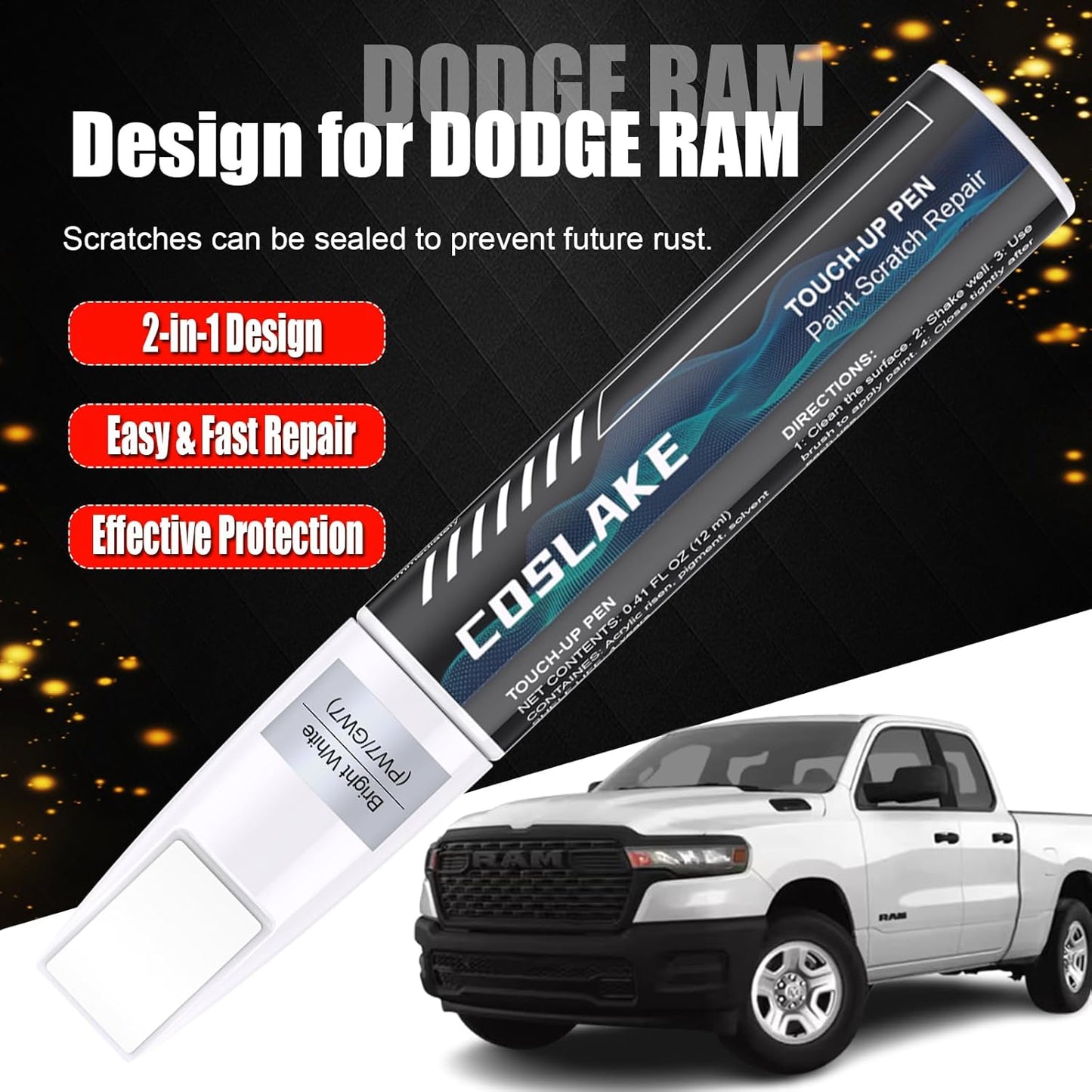 Car Touch Up Paint(Hydro Blue Pearl-Coat(PBJ/MBJ)) for Dodge Ram, Car Paint Scratch Repair Kit, Quick & Easy Solution to Repair, 2 in 1 Scratch Remover Pen with 2PCS Disposable Micro Applicators