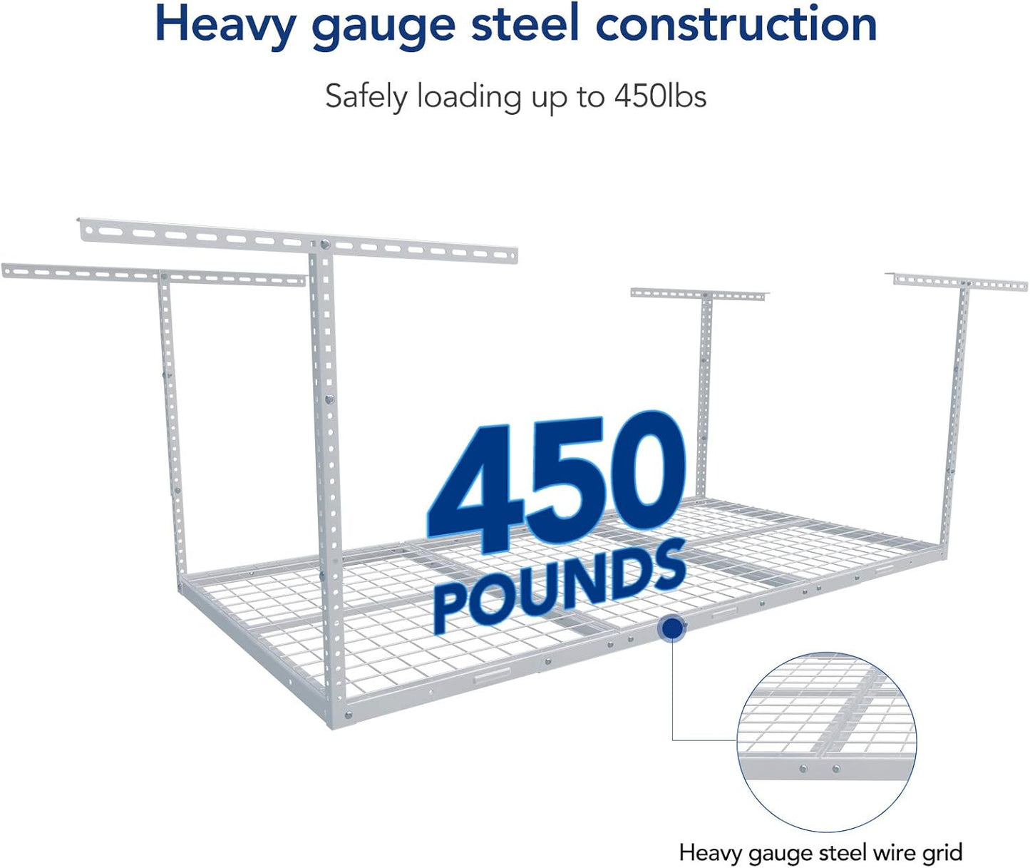FLEXIMOUNTS 3x6 Overhead Garage Storage Adjustable Ceiling Rack 72" Length x 36" Width x 40" Height, 450lbs Weight Capacity, White